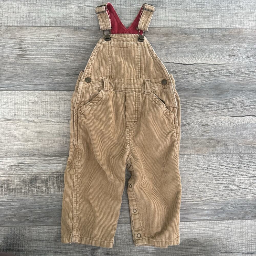 Vtg Y2K Old Navy Brown Tan Corduroy Overalls size 12-18 Months Carpenter Snap
